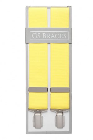 Plain Yellow Braces For Trousers With Silver Braces Clips
